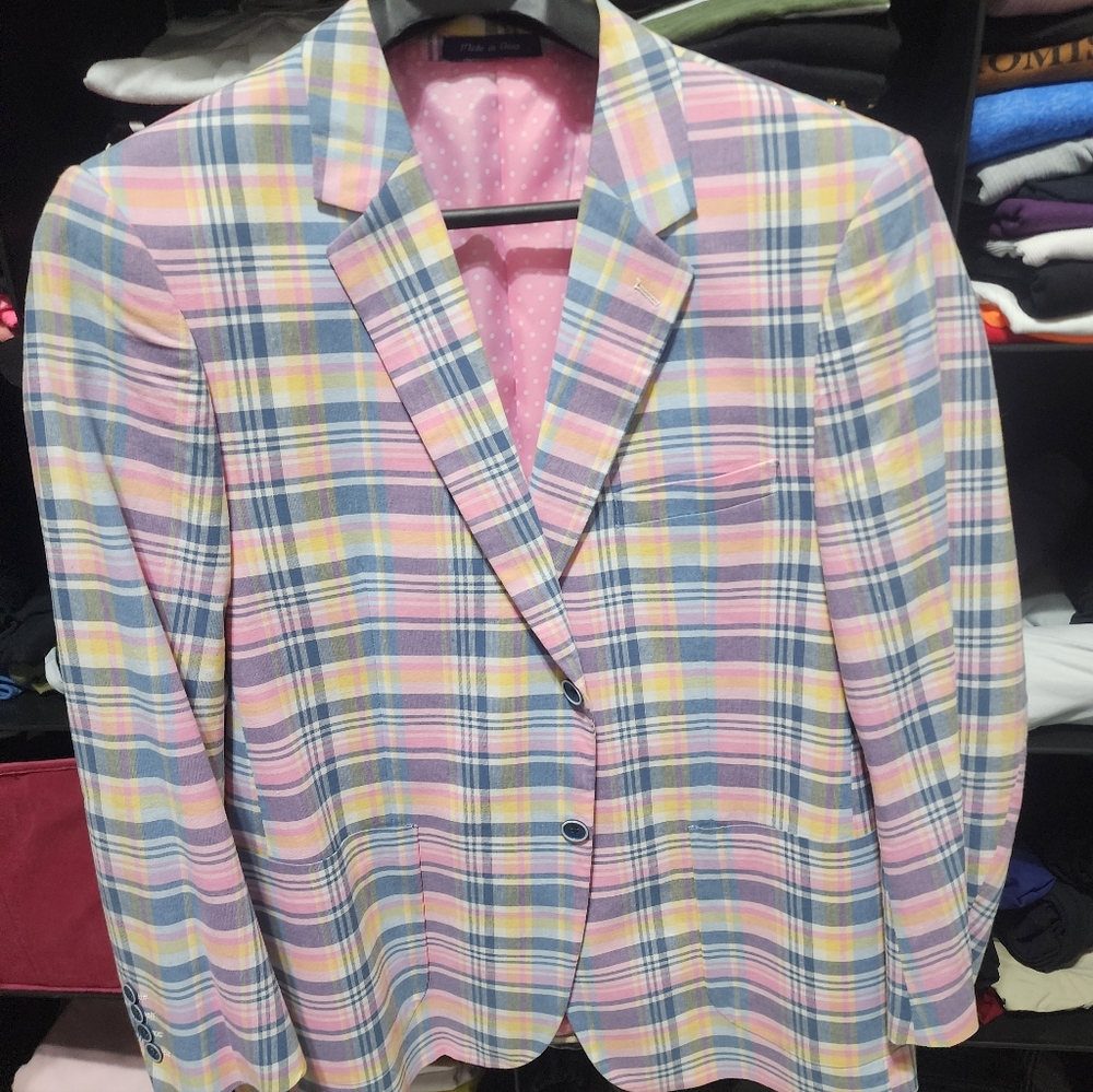 Alan Flusser Pink and Yellow Plaid Blazer